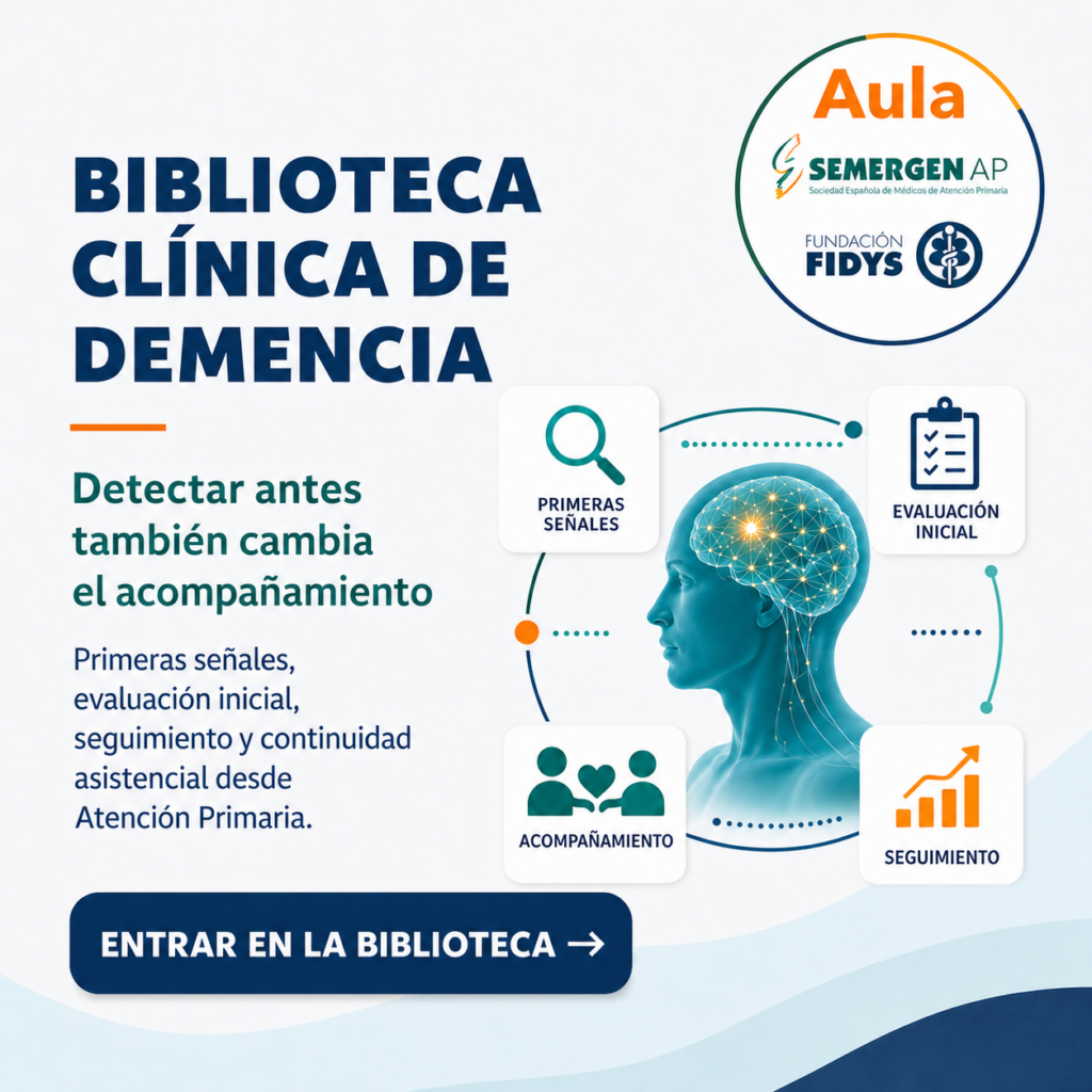 Biblioteca clínica de demencia ilustrada mediante primeras señales, evaluación inicial, acompañamiento y seguimiento.
